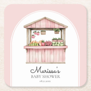 Dessous-de-verre Carré En Papier Baby shower du marché des agriculteurs roses