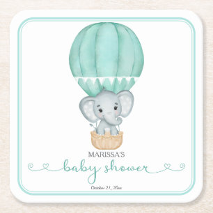 Dessous-de-verre Carré En Papier Baby shower écologique éléphant genre neutre