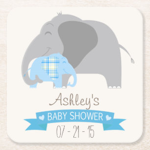 Dessous-de-verre Carré En Papier Baby shower Eléphant Bébé Plaid Bleu