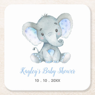 Dessous-de-verre Carré En Papier Baby shower éléphant Dessous de verre personnalisé
