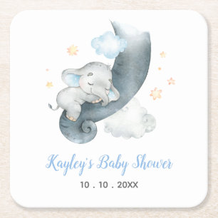 Dessous-de-verre Carré En Papier Baby shower Eléphant Personnalisé (Nuage Eléphant)