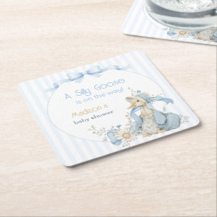 Dessous-de-verre Carré En Papier Baby Shower Fille Oie Silly Pastel Bleu Vintage