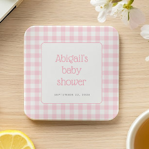 Dessous-de-verre Carré En Papier Baby Shower Filles Vichy Rose Rustique