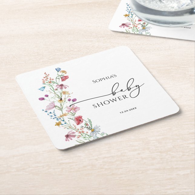 Dessous-de-verre Carré En Papier Baby shower fleur sauvage (Incliné)