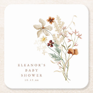 Dessous-de-verre Carré En Papier Baby Shower Fleur Sauvage Aquarelle Genre Neutre