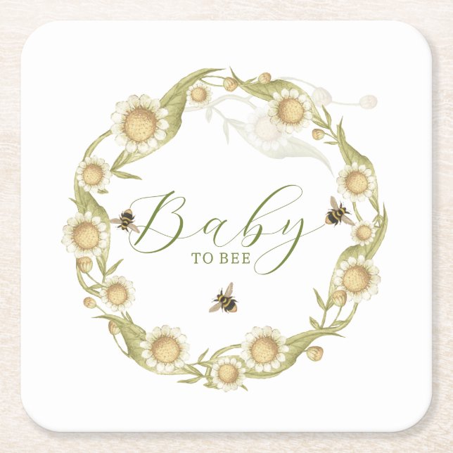 Dessous-de-verre Carré En Papier Baby shower fleur sauvage bébé à abeille (Devant)