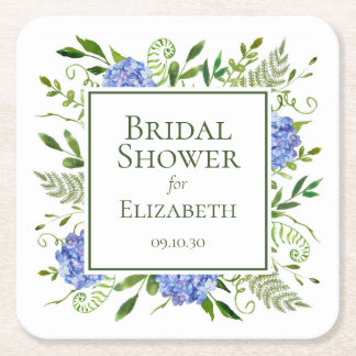 Dessous-de-verre Carré En Papier Baby Shower Fleurs d'Hydrange Bleues