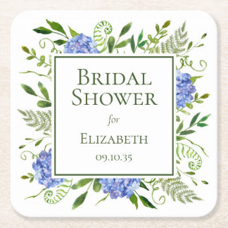 Dessous-de-verre Carré En Papier Baby Shower Fleurs d'Hydrange Bleues