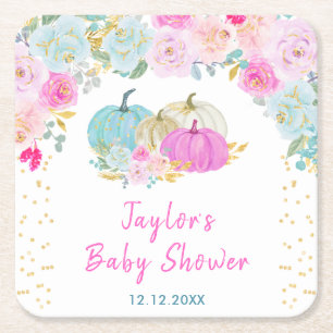 Dessous-de-verre Carré En Papier Baby Shower Fleurs Pastel de Citrouilles
