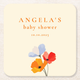 Dessous-de-verre Carré En Papier Baby shower floral gras