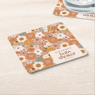 Dessous-de-verre Carré En Papier Baby shower Floral Retro Terracotta Boho