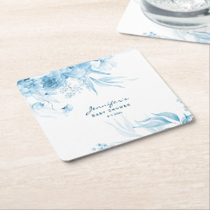 Dessous-de-verre Carré En Papier Baby shower garçon, Blue Monochrome Still Life Flo