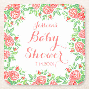 Dessous-de-verre Carré En Papier Baby shower Girly de roses roses