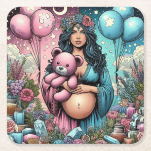 Dessous-de-verre Carré En Papier Baby shower magique   Révélation de genre