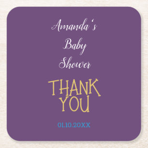 Dessous-de-verre Carré En Papier Baby shower minimaliste couleur or Indigo chic