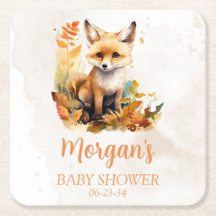 Dessous-de-verre Carré En Papier Baby shower mite de Fox Woodland