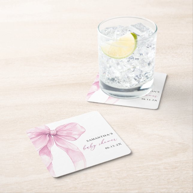 Dessous-de-verre Carré En Papier Baby shower moderne de la boue rose (En situation)