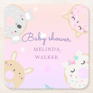 Dessous-de-verre Carré En Papier baby shower monogramme de beignes animaux mignons