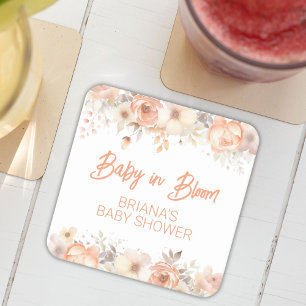 Dessous-de-verre Carré En Papier Baby shower neutre au niveau du sexe à motif flora