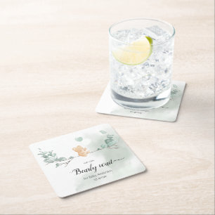 Dessous-de-verre Carré En Papier Baby shower Ours Eucalyptus