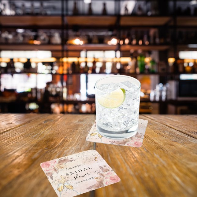 Dessous-de-verre Carré En Papier Baby shower pampas rose gold pétillant (Créateur téléchargé)