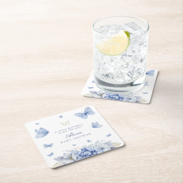 Dessous-de-verre Carré En Papier Baby shower petit papillon (En situation)