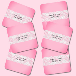 Dessous-de-verre Carré En Papier Baby shower rose dentelle