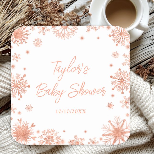 Dessous-de-verre Carré En Papier Baby shower rose Gold Snowflakes (Créateur téléchargé)