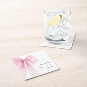 Dessous-de-verre Carré En Papier Baby Shower Rose Moderne Ruban