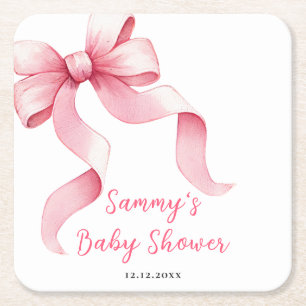 Dessous-de-verre Carré En Papier Baby Shower Ruban Coquette Rose