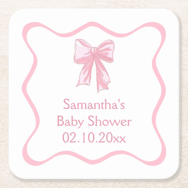 Dessous-de-verre Carré En Papier Baby Shower Ruban Rose (Devant)