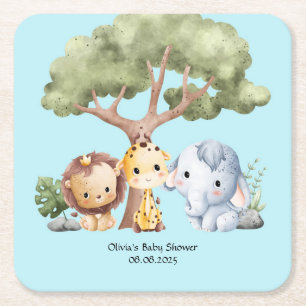 Dessous-de-verre Carré En Papier Baby shower safari bleu