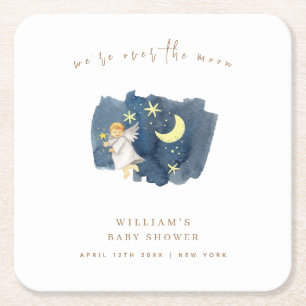 Dessous-de-verre Carré En Papier Baby shower simple Angel Moon Star