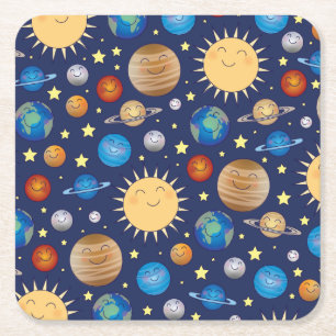 Dessous-de-verre Carré En Papier Baby shower spatial Galaxy Étoiles Universelles