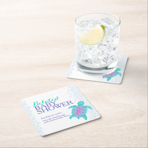 Dessous-de-verre Carré En Papier Baby shower tardif de la tortue marine