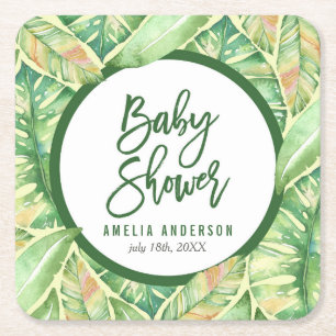 Dessous-de-verre Carré En Papier Baby shower tropical Feuille vert