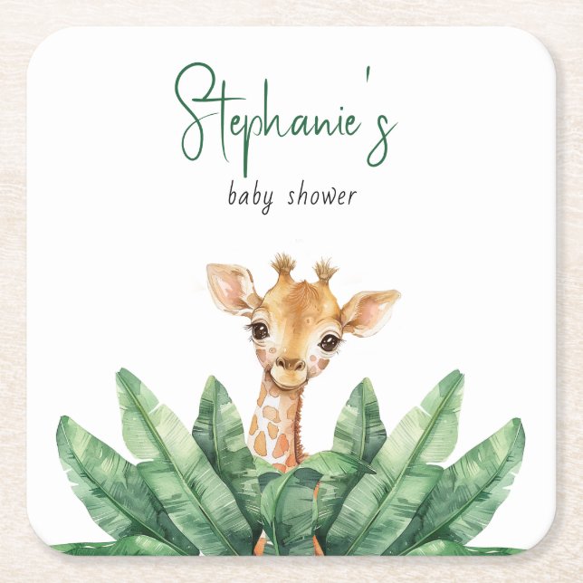 Dessous-de-verre Carré En Papier Baby shower Wild One Safari Giraffe (Devant)
