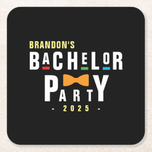 Dessous-de-verre Carré En Papier Bachelor Party de Bowtie coloré des années 90 noir