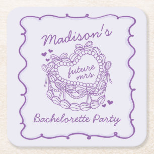 Dessous-de-verre Carré En Papier Bachelorette au gâteau Coquette Coeur Rétro Bow