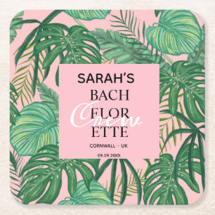 Dessous-de-verre Carré En Papier Bachelorette Mariée Tropical Palm Pink