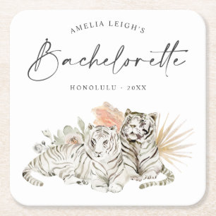 Dessous-de-verre Carré En Papier Bachelorette Tropical Boho Tigers