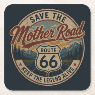 Dessous-de-verre Carré En Papier Badge Rétro Route 66 Style Parc National de Montag