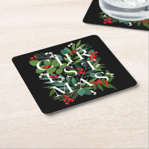 Dessous-de-verre Carré En Papier Baies de NOËL Verdure Fête Noir
