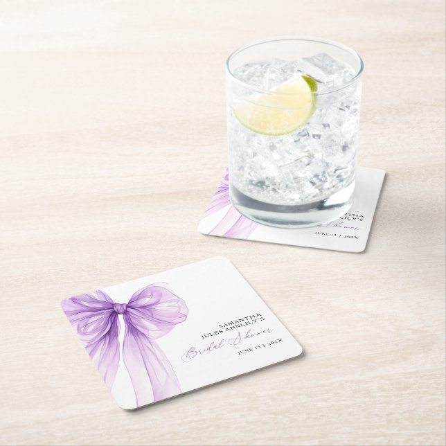 Dessous-de-verre Carré En Papier Baigne de mariage ruban violet moderne  (En situation)