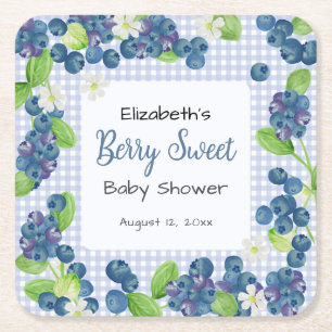 Dessous-de-verre Carré En Papier Bain de couleur Baby Shower Bleu Sucré aux Baies