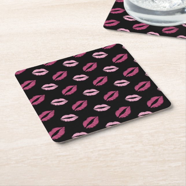 Dessous-de-verre Carré En Papier Baisers roses (Incliné)
