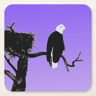 Dessous-de-verre Carré En Papier Bald Eagle at Sunset - Art original de la faune