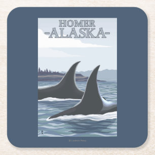 Dessous-de-verre Carré En Papier Baleines #1 - Homer, Alaska d'orque