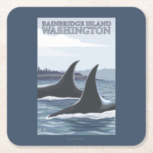 Dessous-de-verre Carré En Papier Baleines #1 - île de Bainbridge, Washington