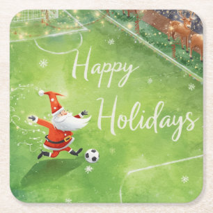 Dessous-de-verre Carré En Papier Balle de football pour Noël avec le Père Noël